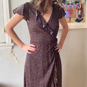 Kimchi Blue Black Midi Length Wrap Dress